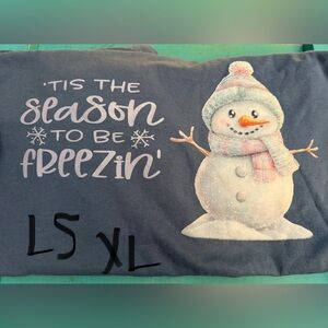 Snowman Freezin’ Season Gildan Blue Snowman Long Sleeve Tee